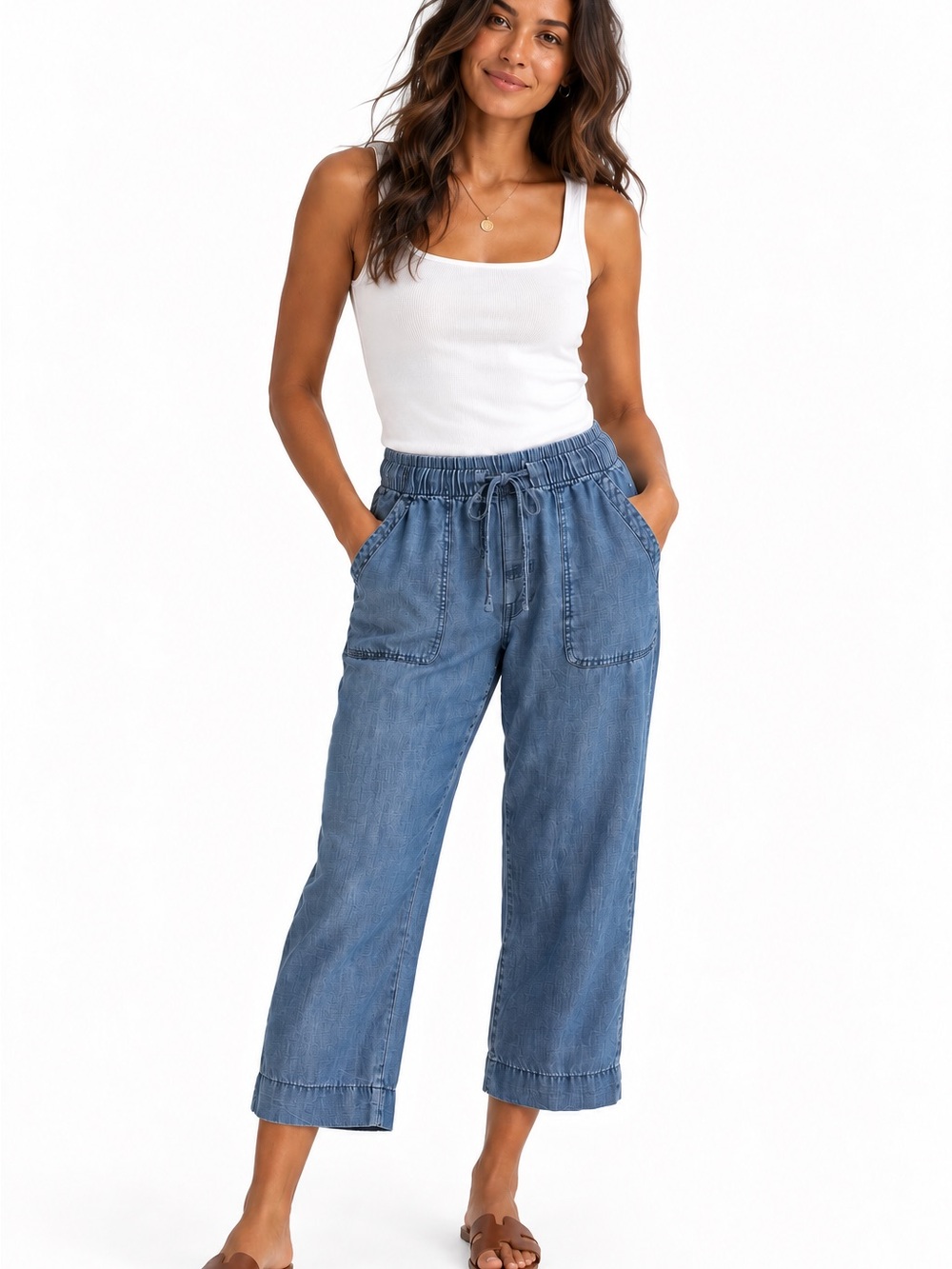 cloth & stone Cropped Wide-Leg Denim Joggers - Light Blue